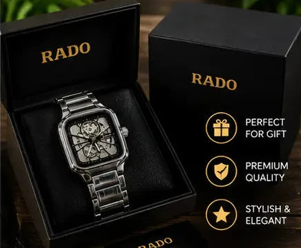 Rado Square Skeleton Dial Stainless Steel Watch – Silver