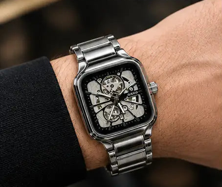 Rado Square Skeleton Dial Stainless Steel Watch – Silver