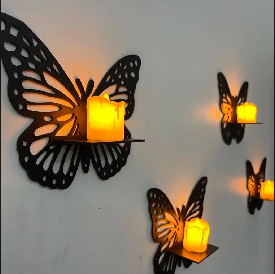 Elegant Butterfly Wall Candle Holder Set of 3 | Modern Metal Wall Decor