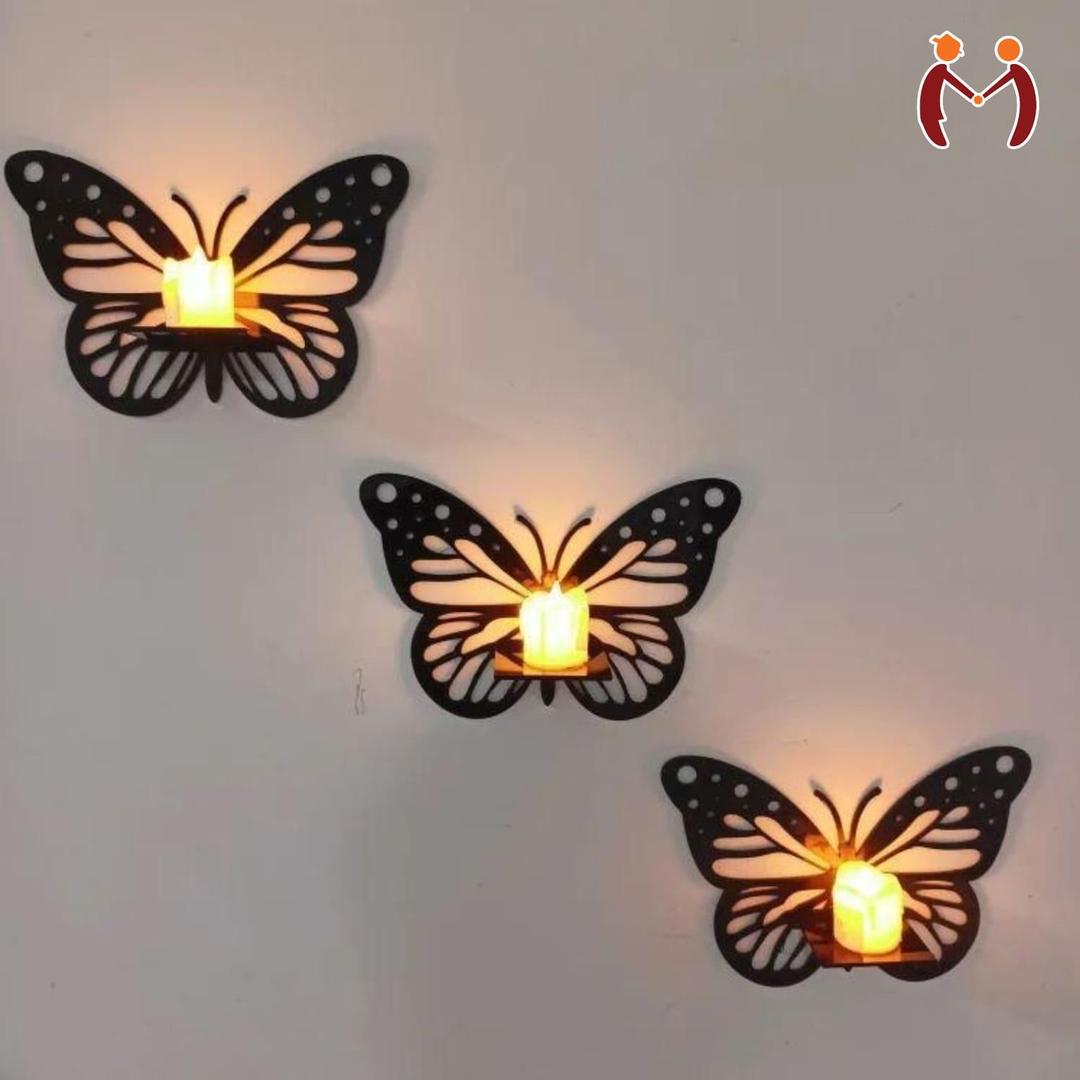 Elegant Butterfly Wall Candle Holder Set of 3 | Modern Metal Wall Decor