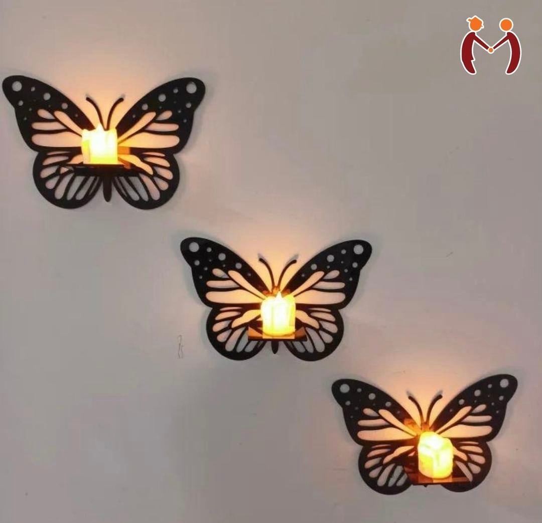 Elegant Butterfly Wall Candle Holder Set of 3 | Modern Metal Wall Decor