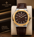 Patek Phillep Luxury Two-Tone Watch Brown Dial & Leather Strap