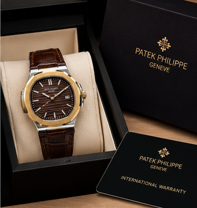 Patek Phillep Luxury Two-Tone Watch Brown Dial & Leather Strap