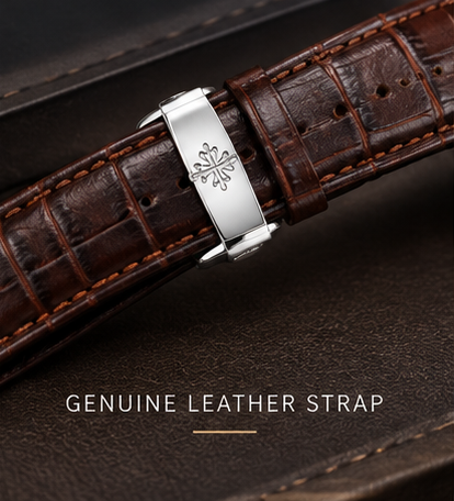 Patek Phillep Luxury Two-Tone Watch Brown Dial & Leather Strap