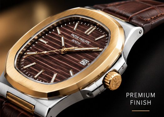 Patek Phillep Luxury Two-Tone Watch Brown Dial & Leather Strap
