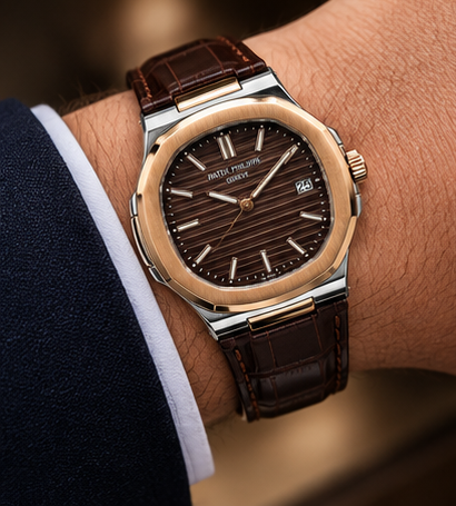 Patek Phillep Luxury Rose Gold Watch Beige Brown Dial with Premium Leather Strap