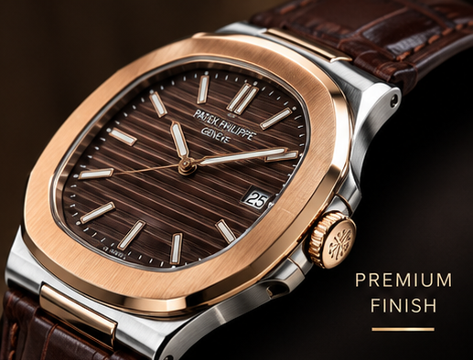 Patek Phillep Luxury Rose Gold Watch Beige Brown Dial with Premium Leather Strap