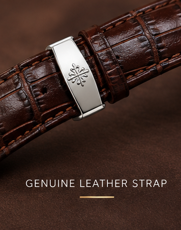Patek Phillep Luxury Rose Gold Watch Beige Brown Dial with Premium Leather Strap