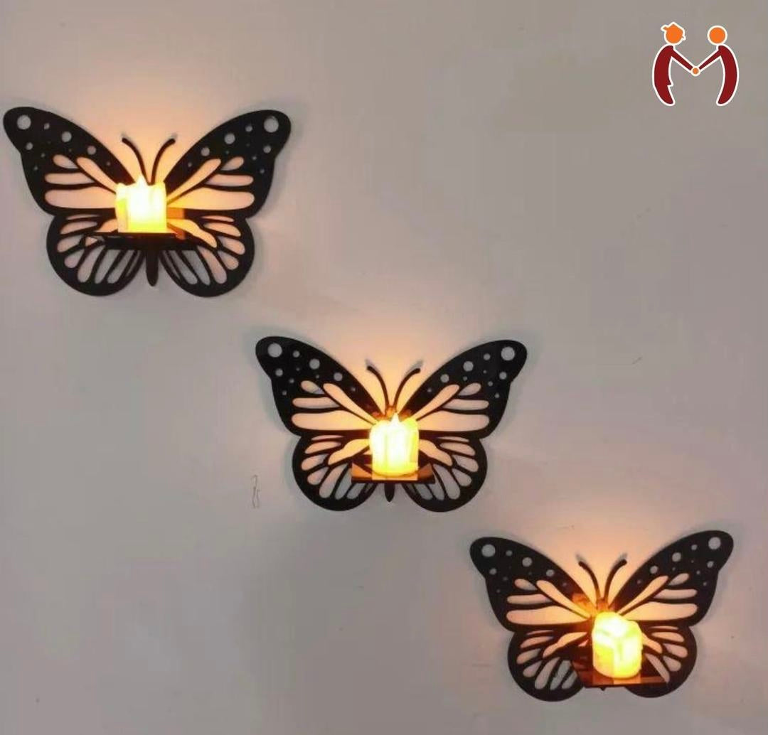 Elegant Butterfly Wall Candle Holder Set of 3 | Modern Metal Wall Decor