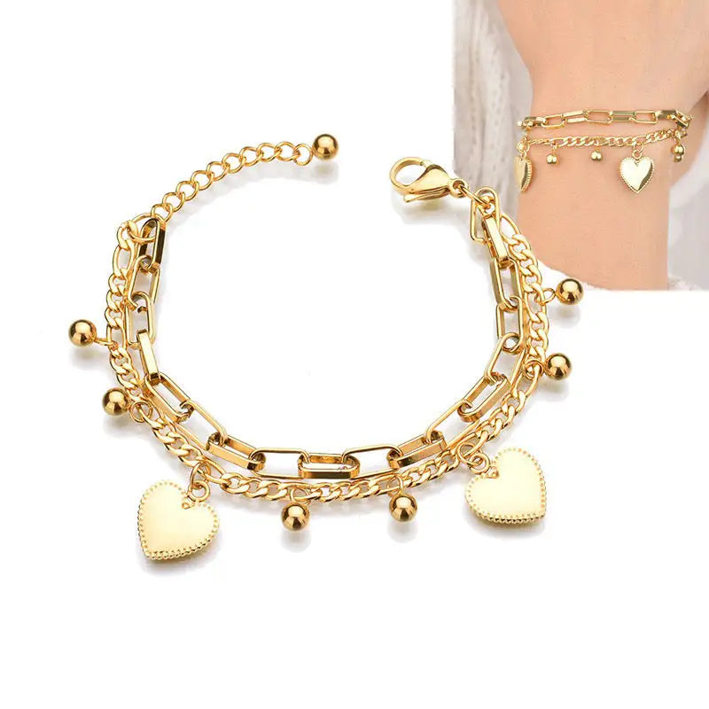 Gold Heart Charm Bracelets For Girls