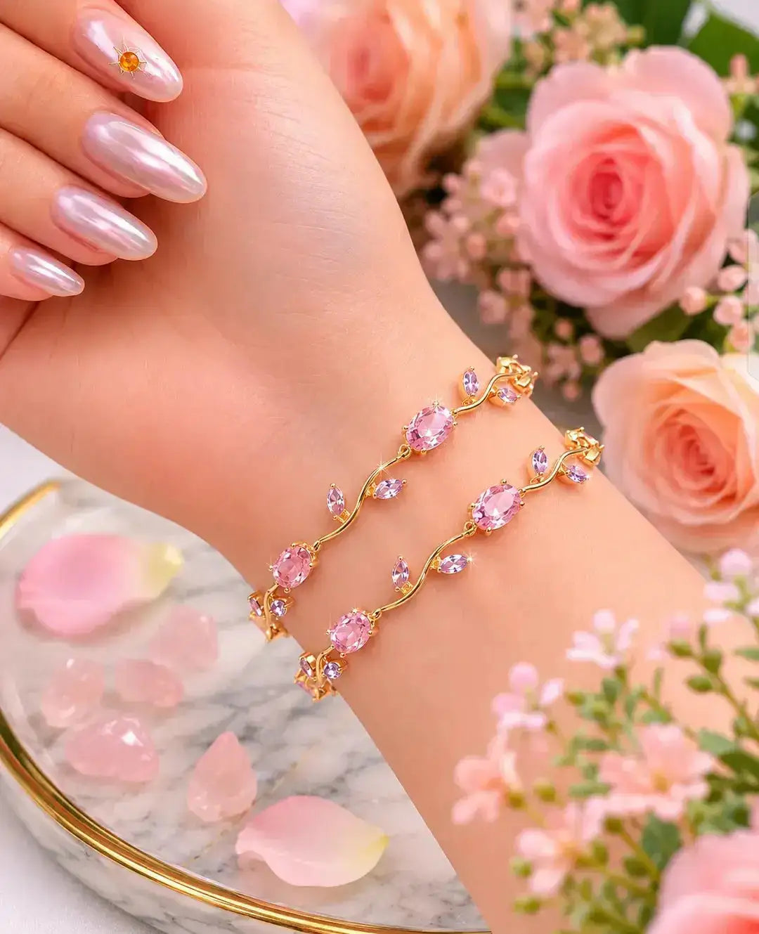 Elegant Sapphire Korean Bracelet in Gold and Silver Plated