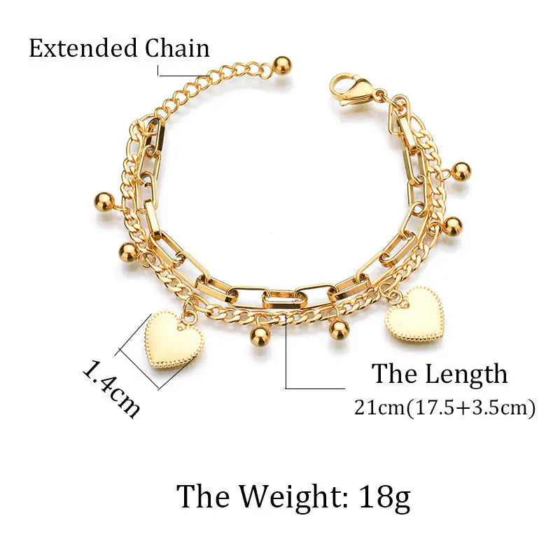 Gold Heart Charm Bracelets For Girls