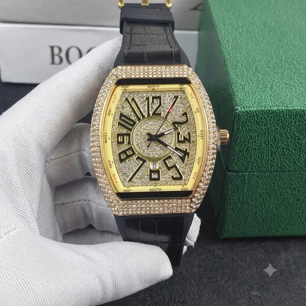 Frank Muller Karan Aujla Watch With Diamond Crystals in Black Strap