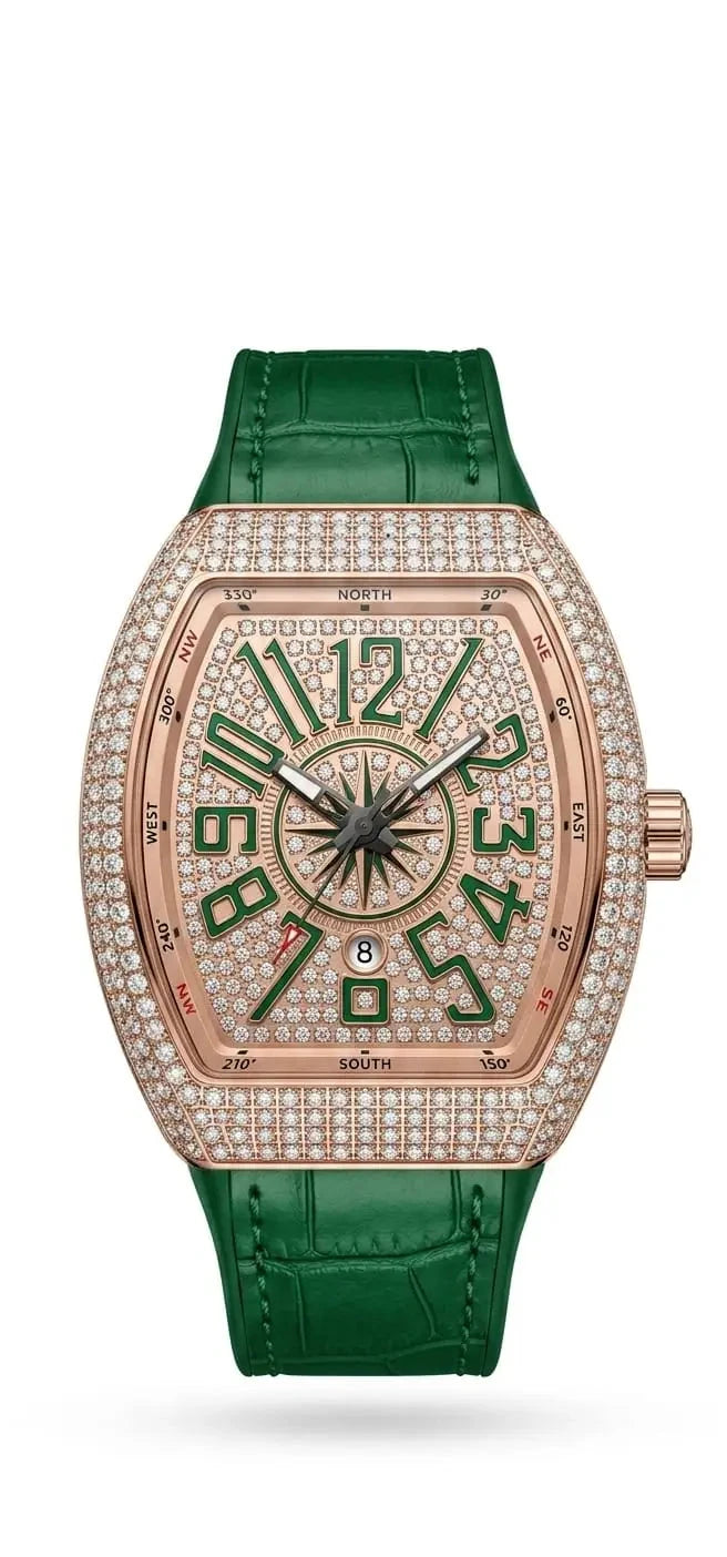 Frank Muller Karan Aujla Watch With Diamond Crystals In Green Straps