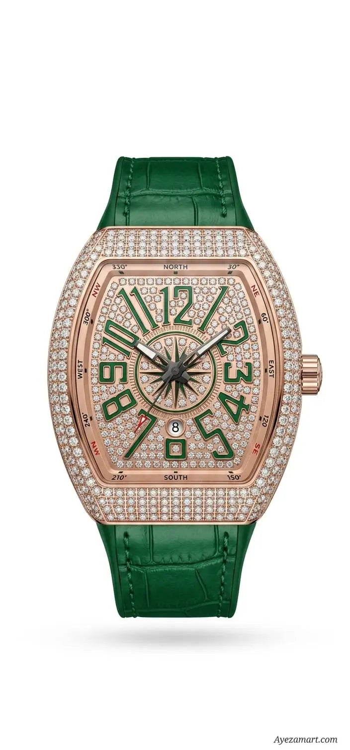 Frank Muller Karan Aujla Watch With Diamond Crystals In Green Straps