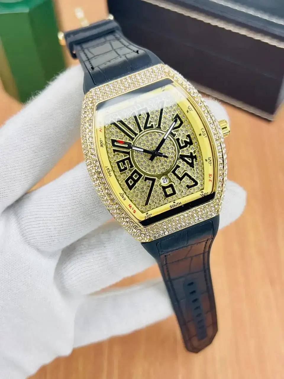 Frank Muller Karan Aujla Watch With Diamond Crystals in Black Strap
