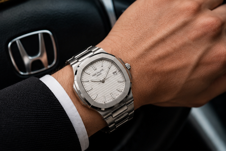 Luxury Stainless Steel Men’s Watch Patek Philippe Style |Silver Dial & Premium Bracelet