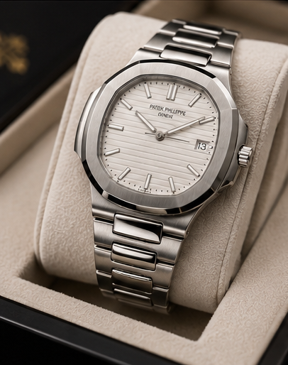 Luxury Stainless Steel Men’s Watch Patek Philippe Style |Silver Dial & Premium Bracelet