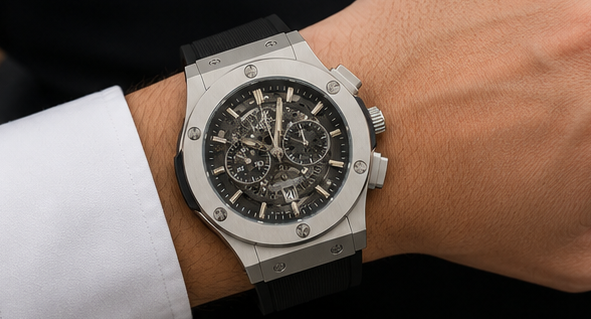 Hublot Skeleton Chronological Watch with Premium Black Strap