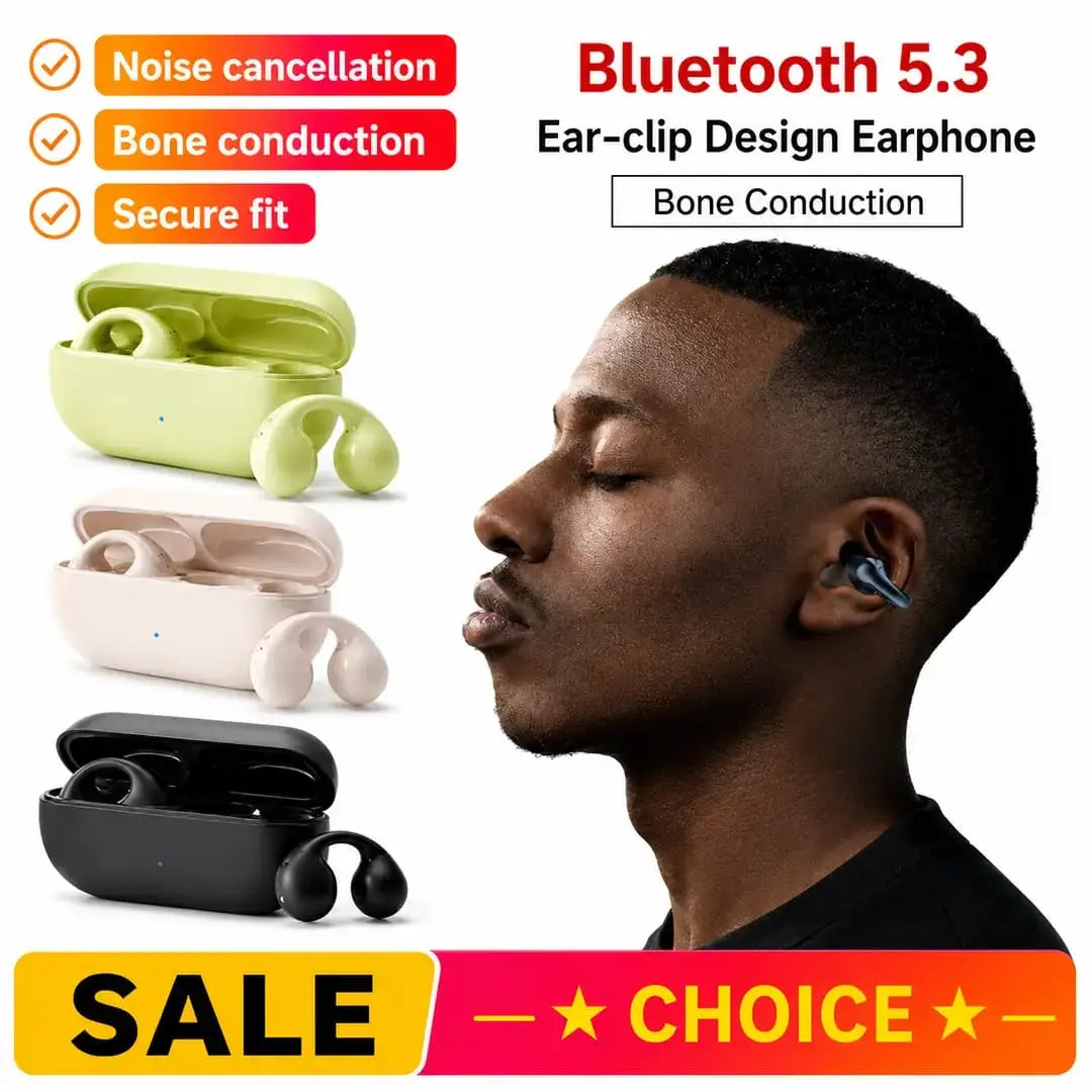 Premium Black Earclips Earbuds 5.3 Open Ear Wireless Earbuds