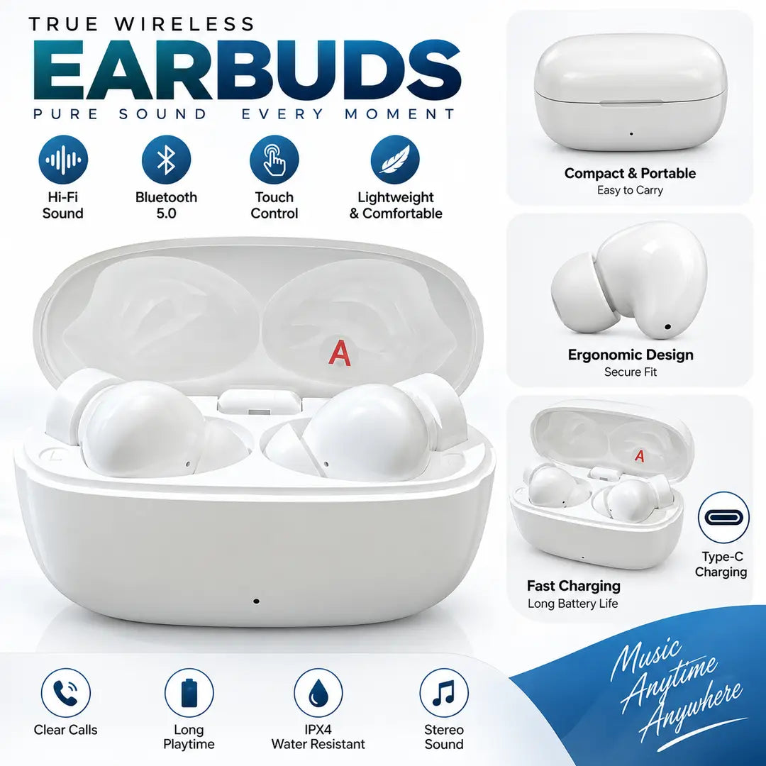 Premium White Wireless Airpods Small & Minimalistic