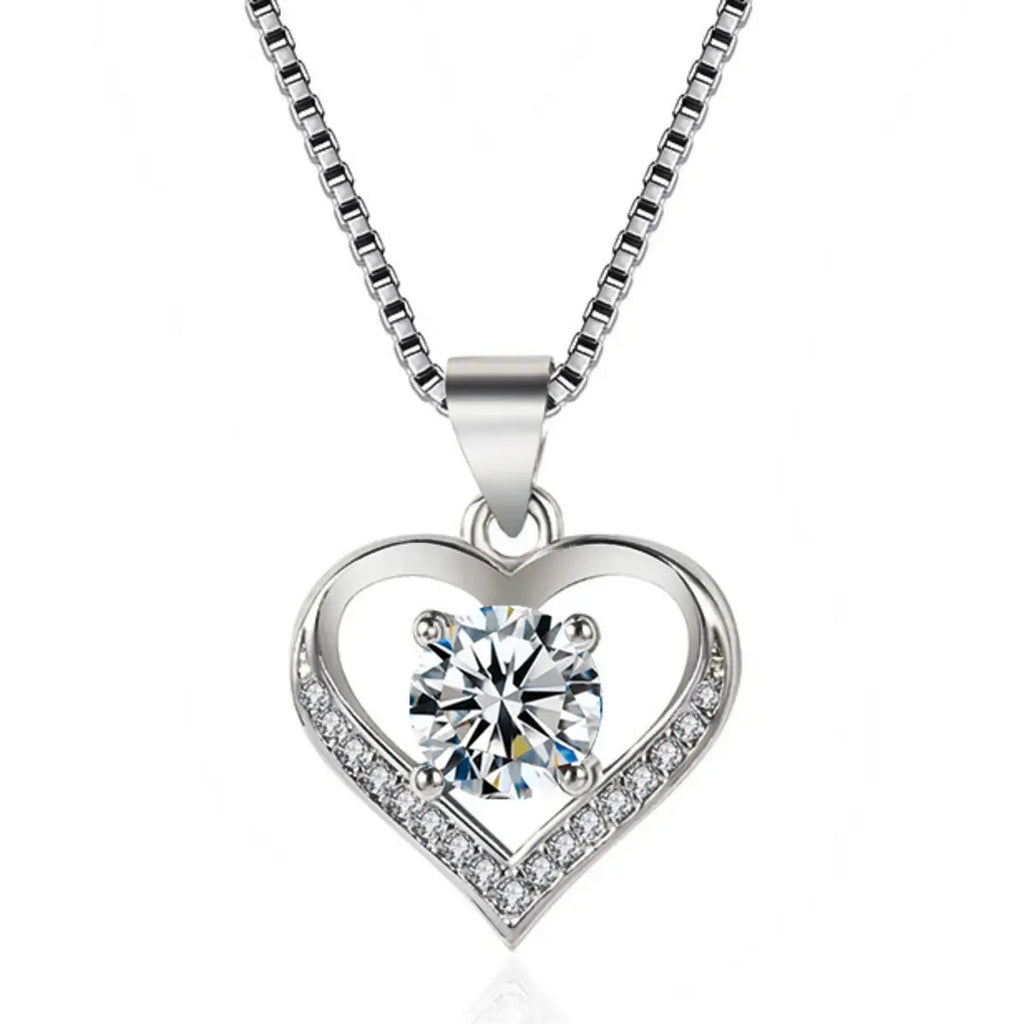 Silver Heart Crystal Pendant Necklace For Women’s