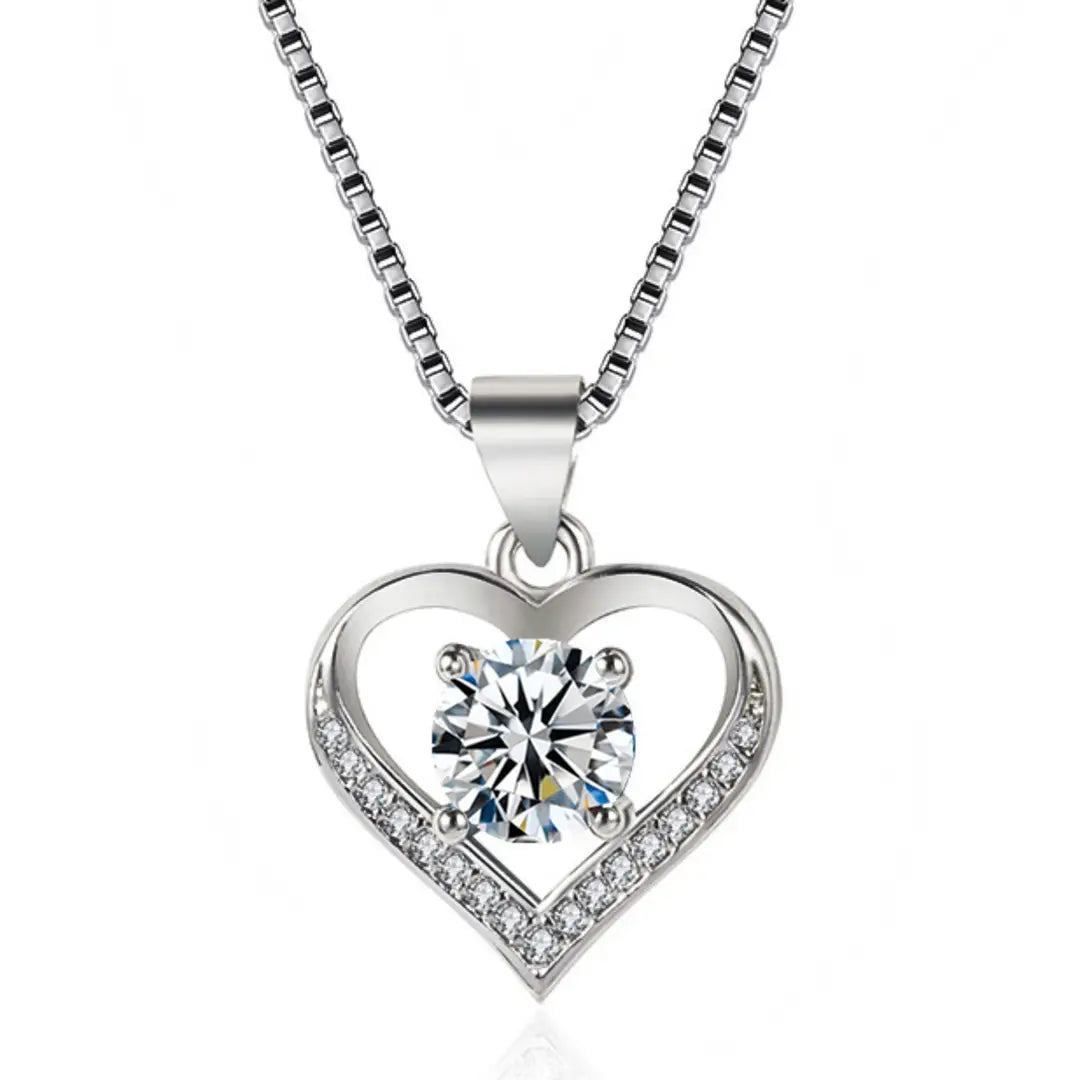 Silver Heart Crystal Pendant Necklace For Women’s