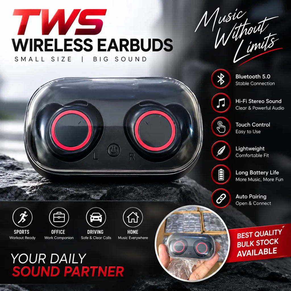 TWS Wireless Earbuds With Touch Control & Stereo Sounds