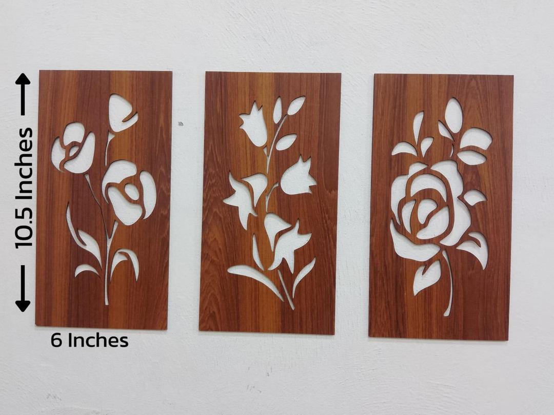 3D Floral Wall Art Set 3 Pcs Brown 6x10. inches
