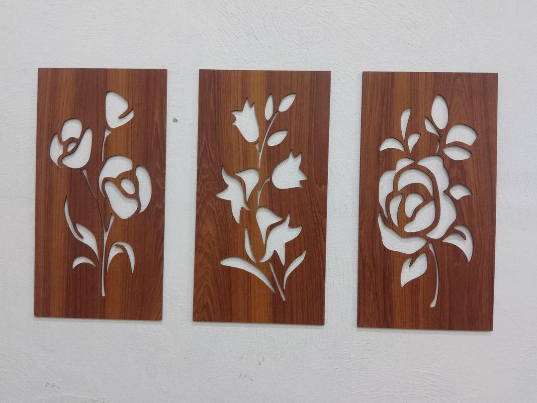 3D Floral Wall Art Set 3 Pcs Brown 6x10. inches