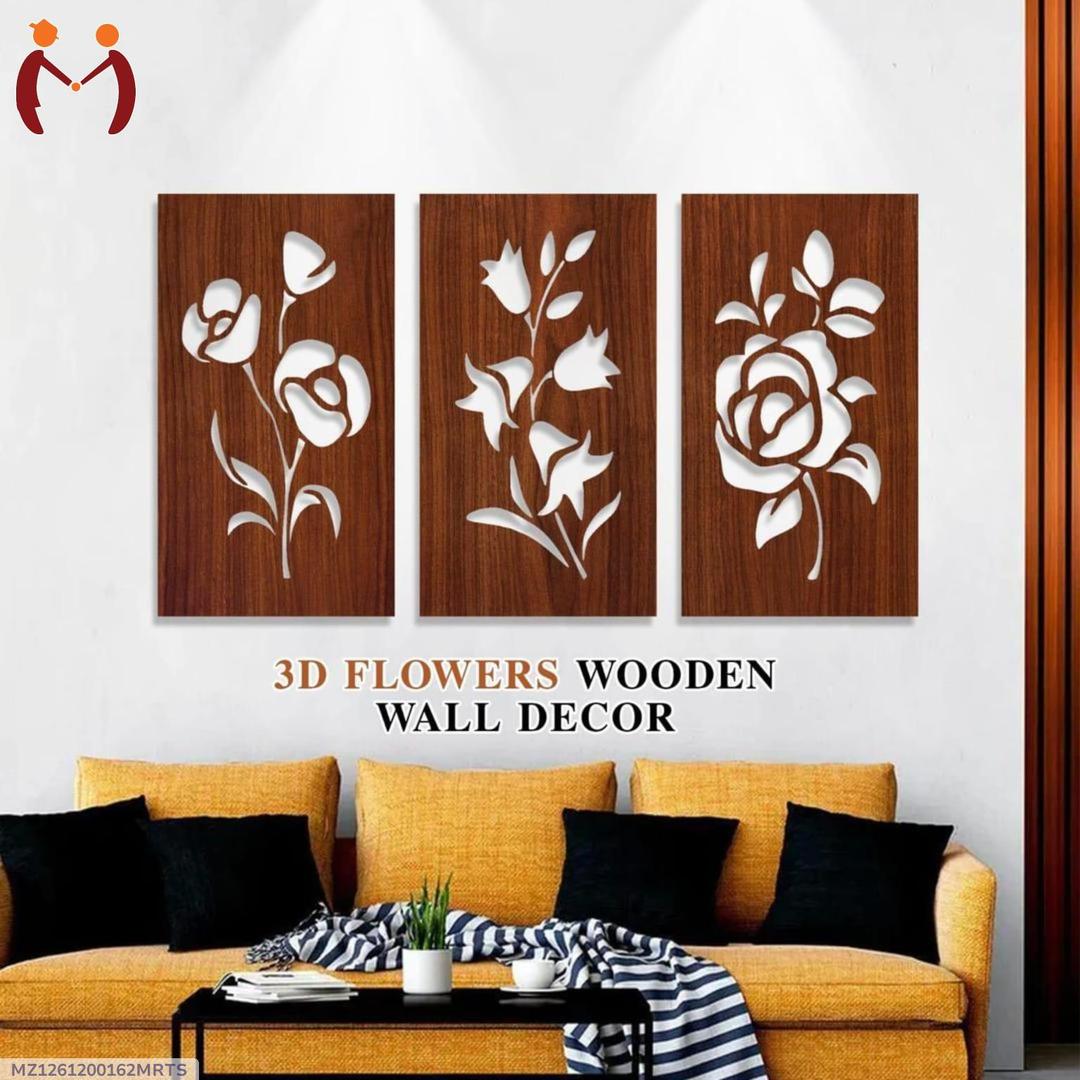 3D Floral Wall Art Set 3 Pcs Brown 6x10. inches