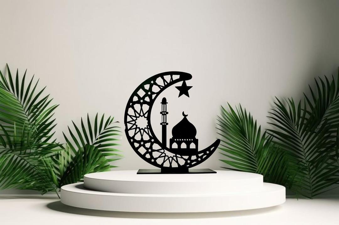 Islamic Moon Decor Table Stand Black 7x7 inches