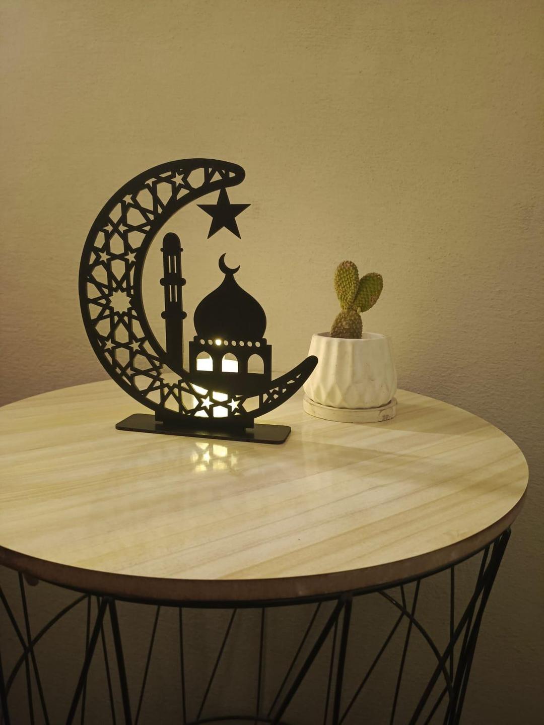 Islamic Moon Decor Table Stand Black 7x7 inches