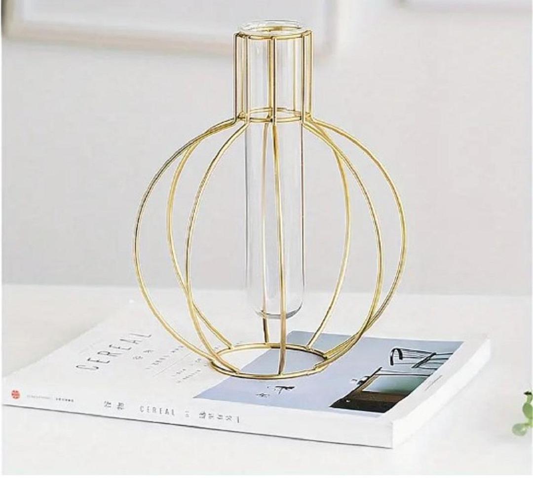 Golden Geometric Iron Vase for Home Decor