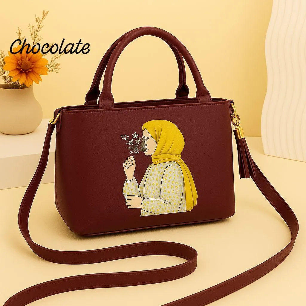 Premium Women's Leather Shoulder Bag with Floral Print