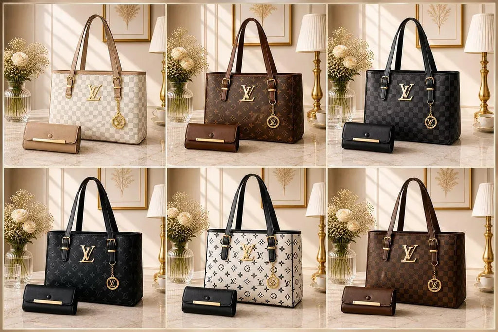 Premium Black Leather Women's Shoulder Bag with LV Logo