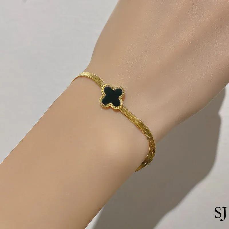 Black Golden Clover Bracelet for Women