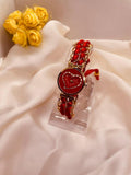 Heart Shaped Red Braided Bracelet Watch for Girls