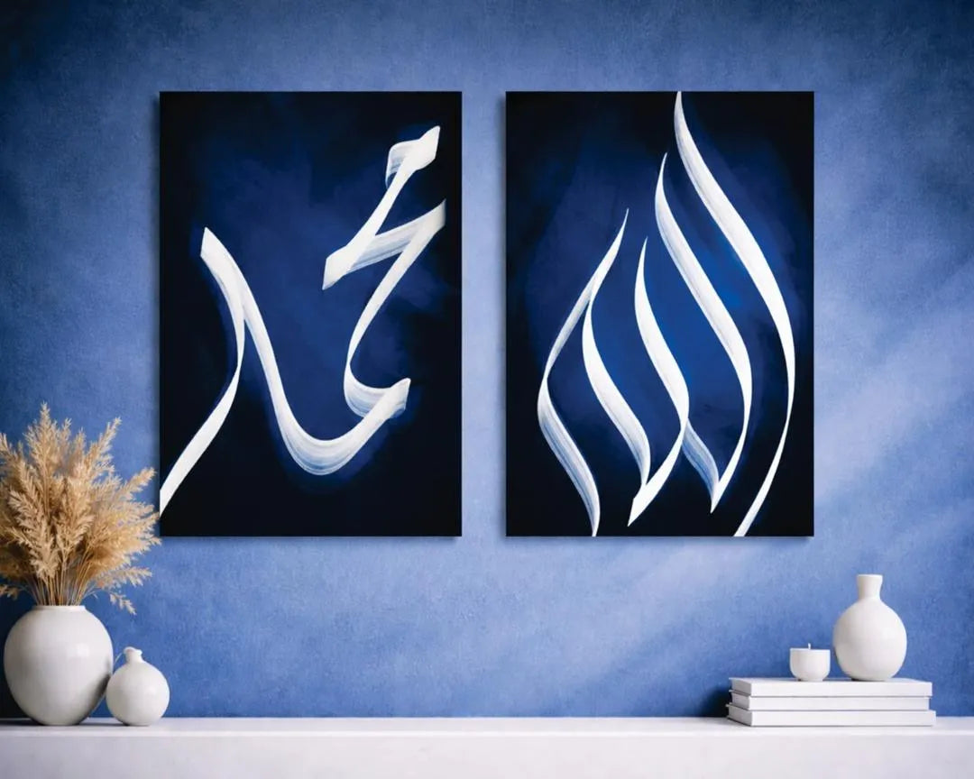 Modern Abstract Wall Art Set – 2 Piece Blue & White Canvas