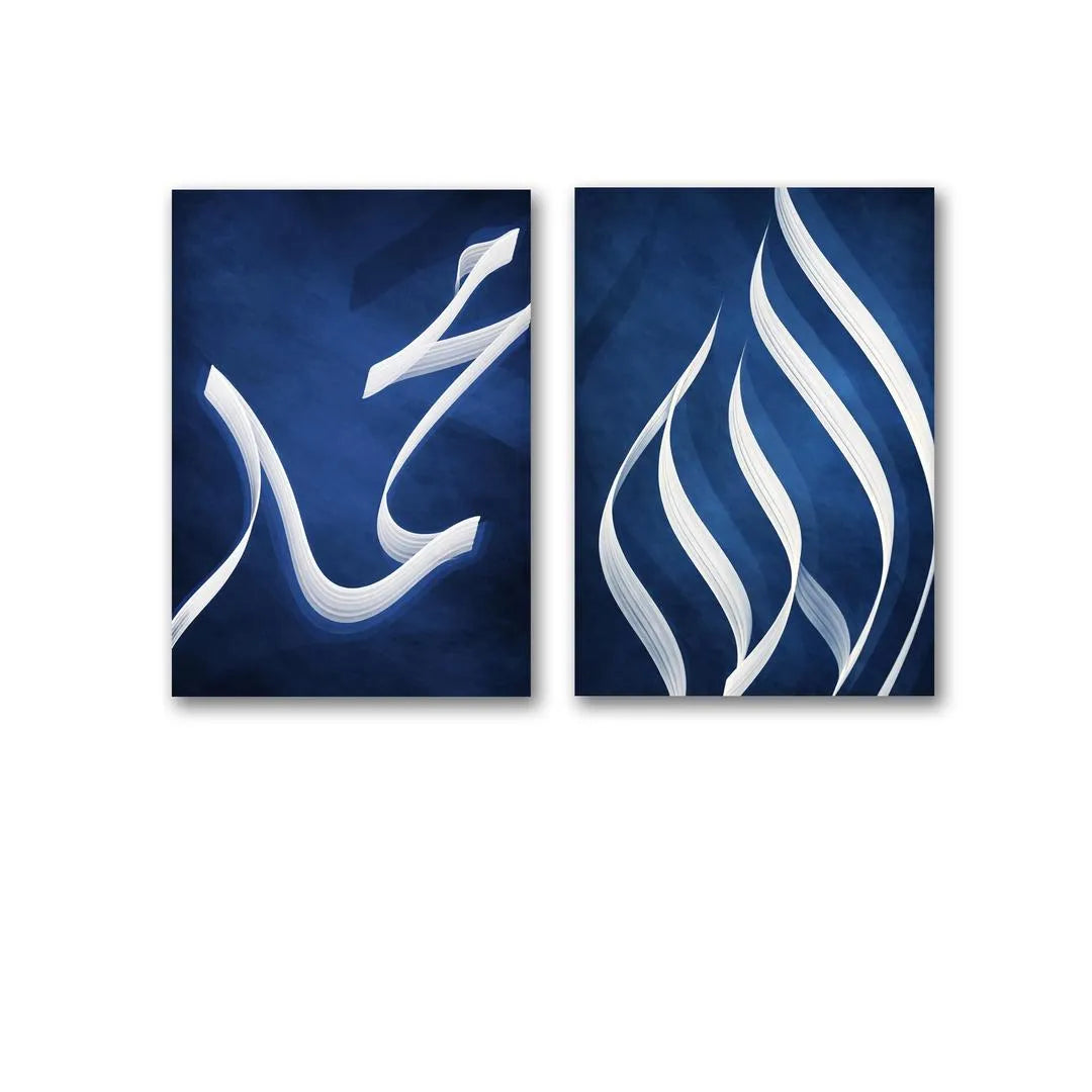 Modern Abstract Wall Art Set – 2 Piece Blue & White Canvas