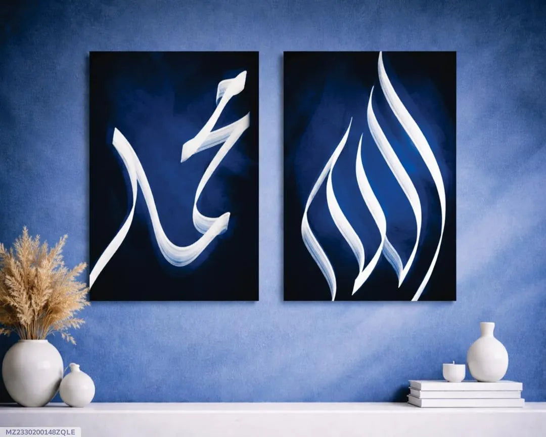 Modern Abstract Wall Art Set – 2 Piece Blue & White Canvas
