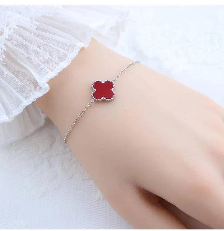 Silver Clover Charm Bracelet Adjustable for Women