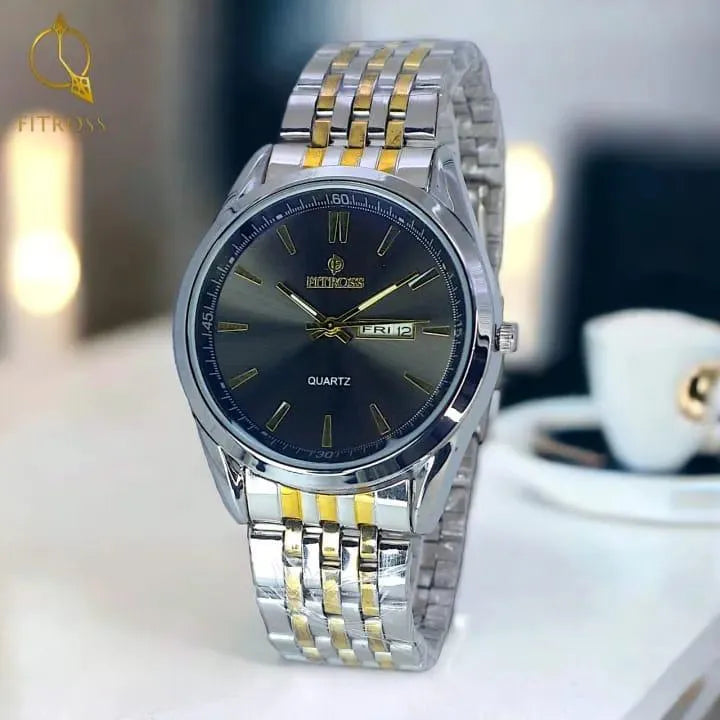 Luxury Men’s Quartz Watch Stainless Steel Bracelet with Elegant Dial