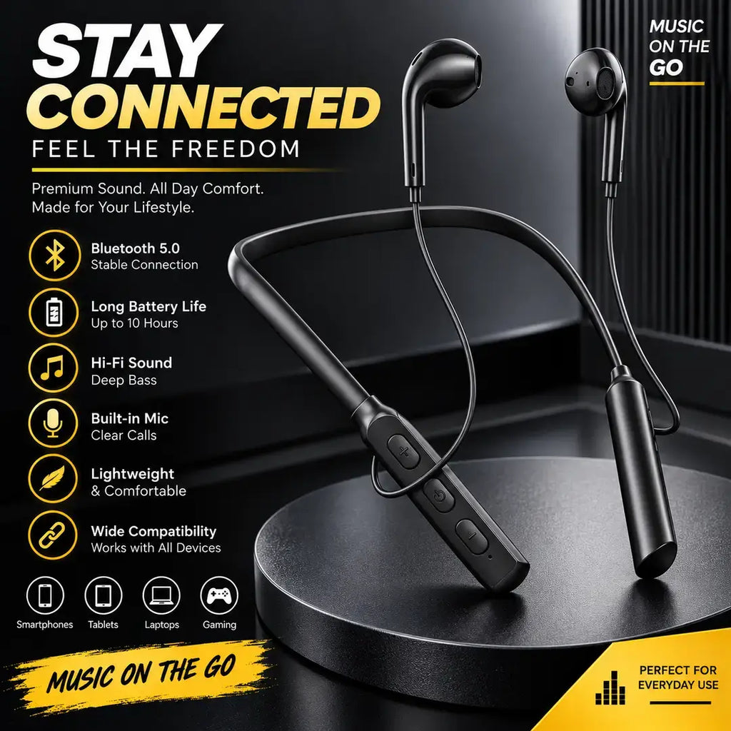 Neckband Bluetooth Wireless Earphones – Stereo Sound