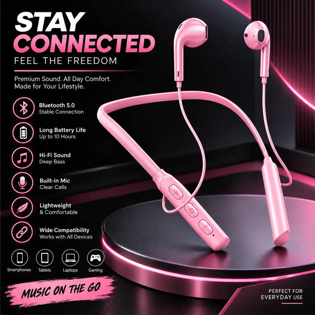 Neckband Bluetooth Wireless Earphones – Stereo Sound