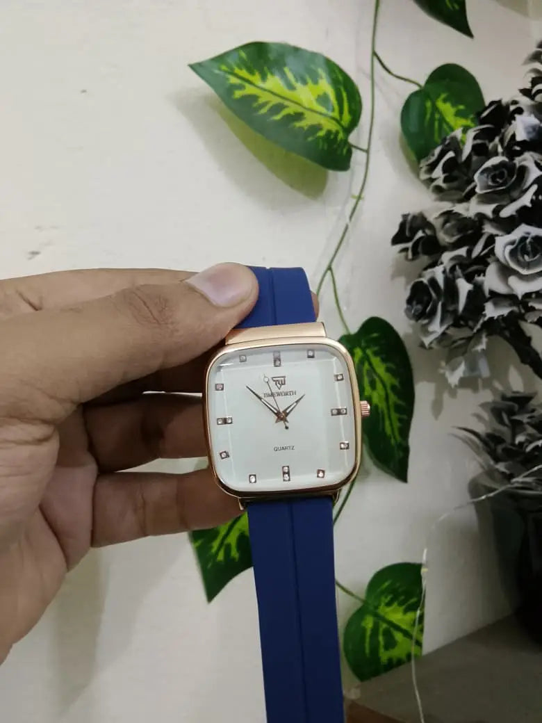 Luxury Square Dial Men’s Watch – Premium Blue Silicone Strap