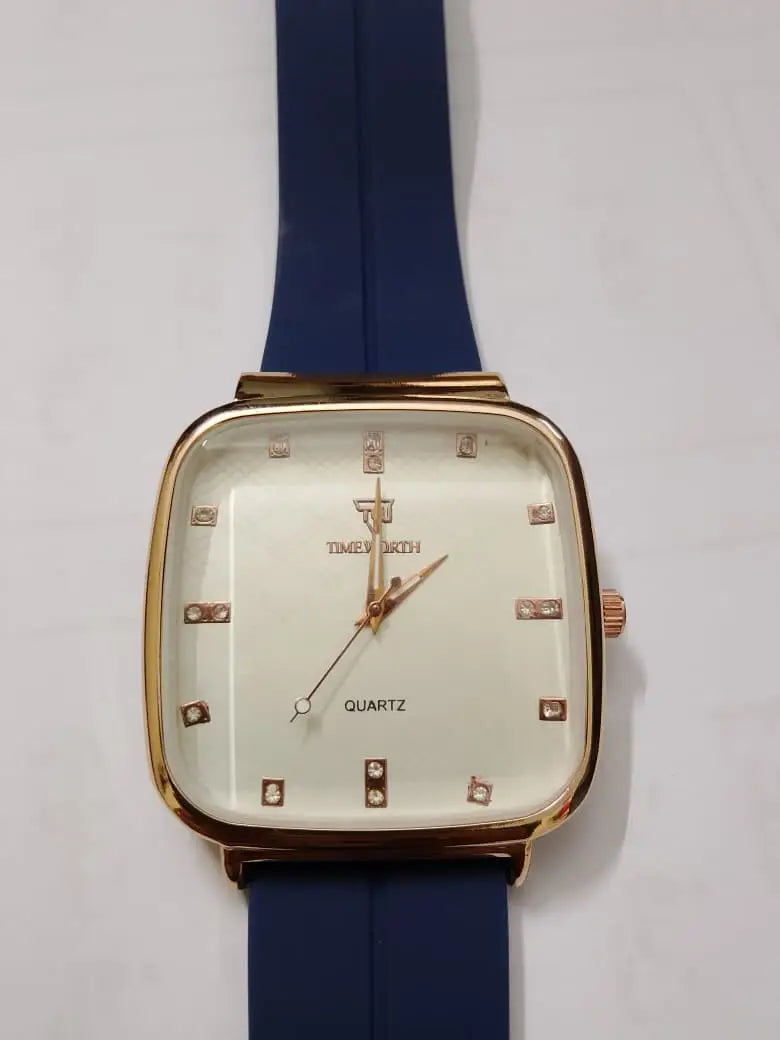 Luxury Square Dial Men’s Watch – Premium Blue Silicone Strap