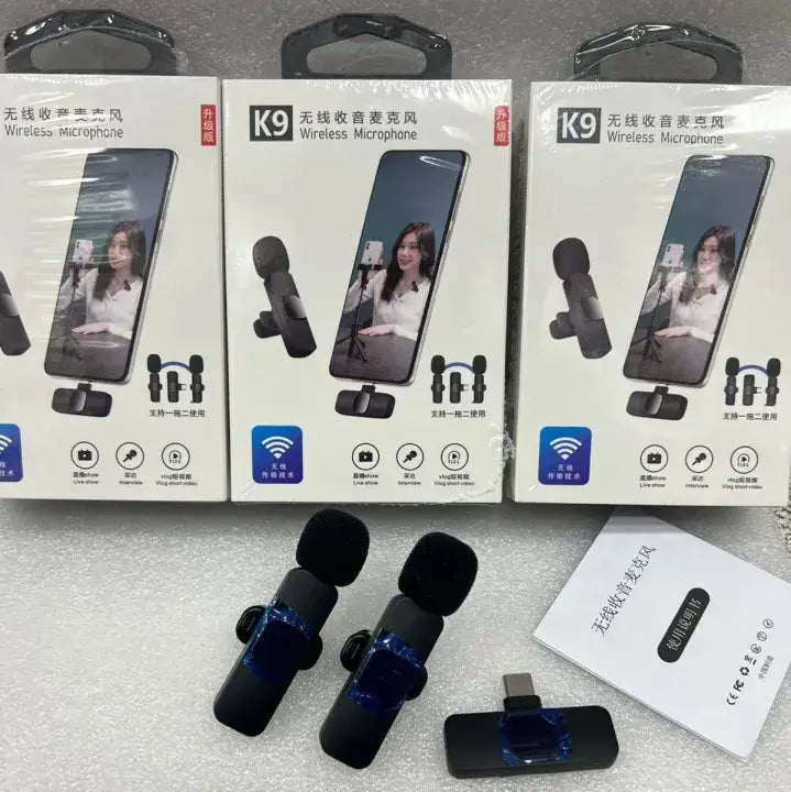 K9 Wireless Collar Mic Wireless MIC Type C / IOS Wireless Double Microphone For Interview, Vlogging , Podcast