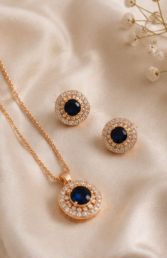 Royal Blue Crystal Jewelry Set for Women | Necklace & Ear rings