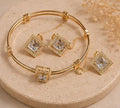 Square Crystal Jewelry Set for Women | Gold Bracelet & Ear rings